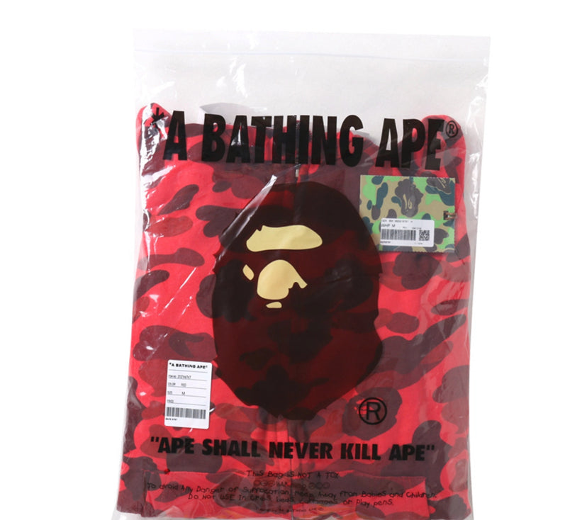 Red Bape Full Zip Up Double Hood