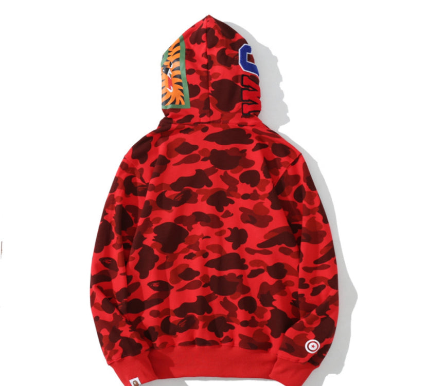 Red Bape Full Zip Up Double Hood