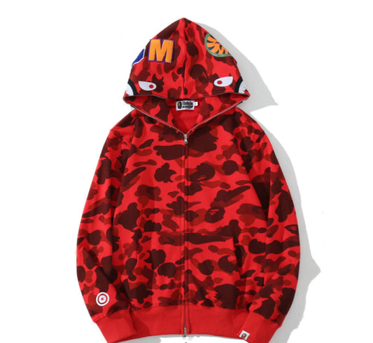 Red Bape Full Zip Up Double Hood