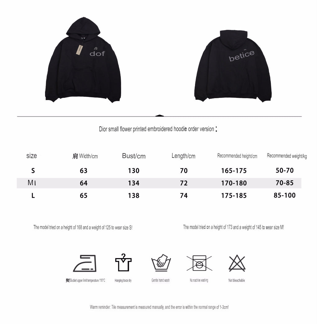 Floral Embroidered Logo Hoodie – Black