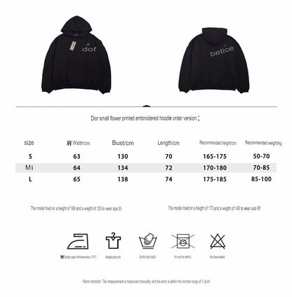 Floral Embroidered Logo Hoodie – Black