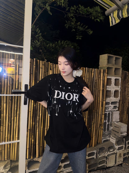 Starry Sky Embroidered Logo Tee – Black