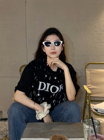 Starry Sky Embroidered Logo Tee – Black