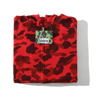 Red Bape Full Zip Up Double Hood