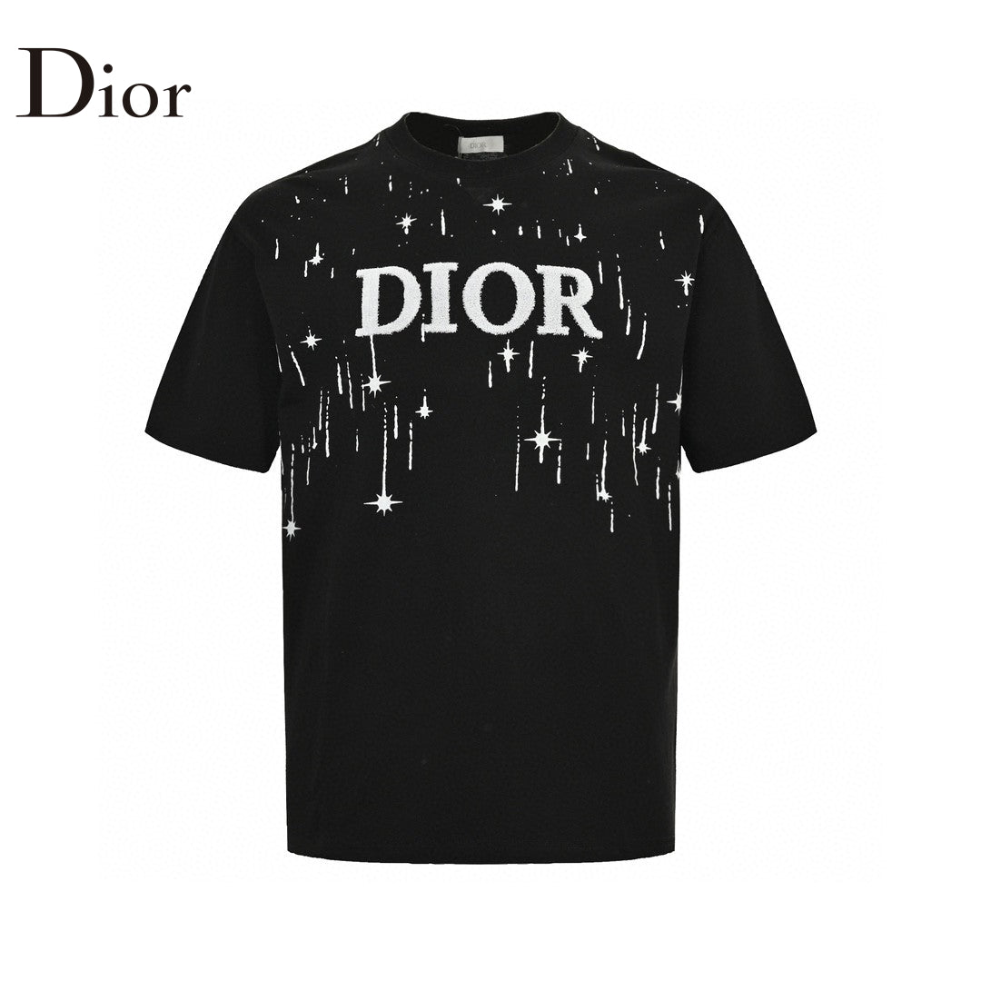 Starry Sky Embroidered Logo Tee – Black