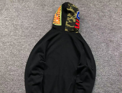 Shark Face Full-Zip Hoodie – Black