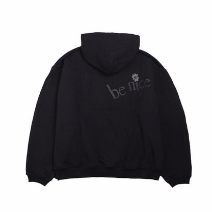 Floral Embroidered Logo Hoodie – Black