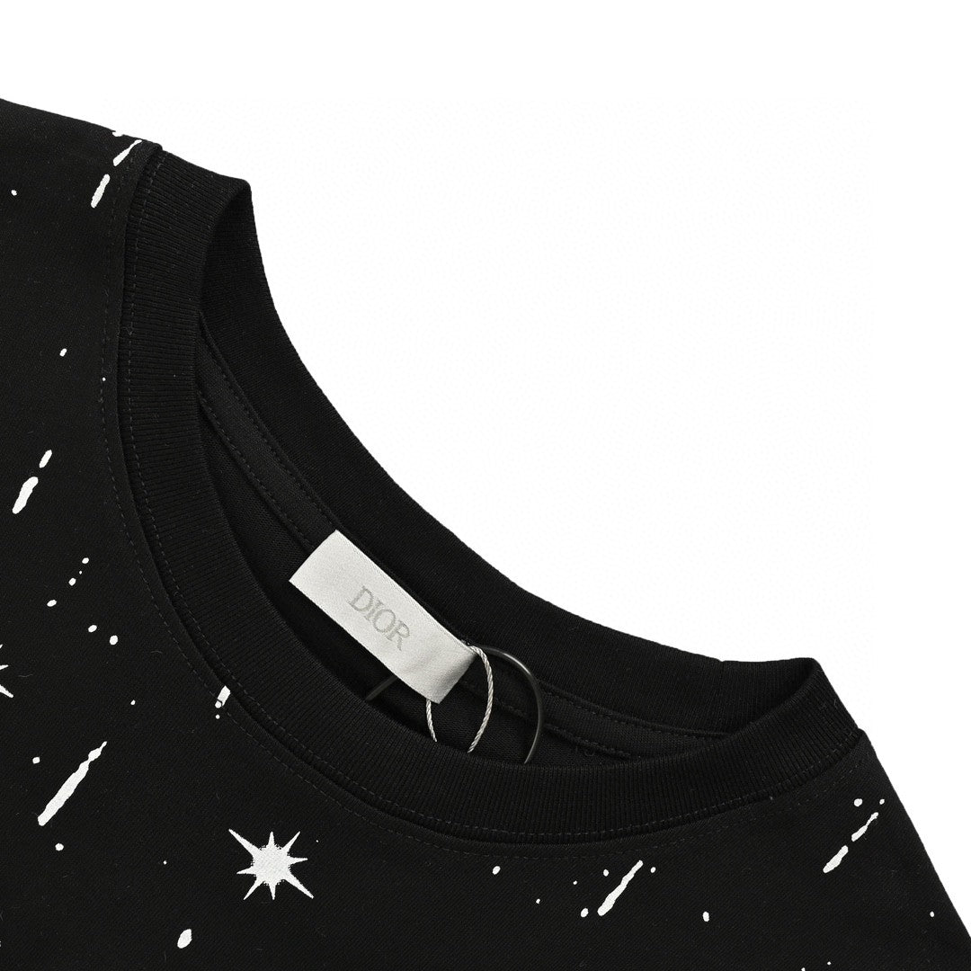 Starry Sky Embroidered Logo Tee – Black