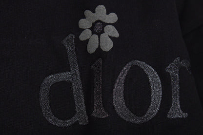 Floral Embroidered Logo Hoodie – Black