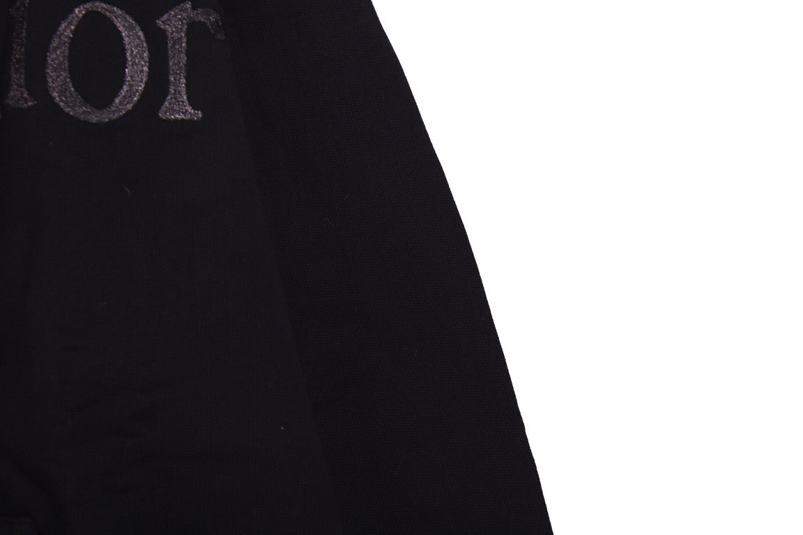Floral Embroidered Logo Hoodie – Black