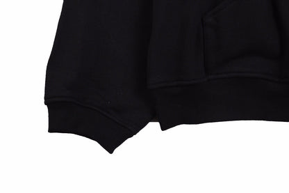 Floral Embroidered Logo Hoodie – Black