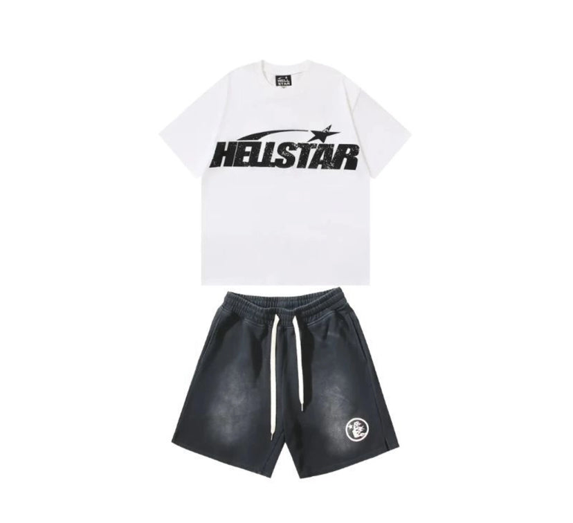 Hell star Tee Shirt Black White+Hellstar Shorts (Full Set)