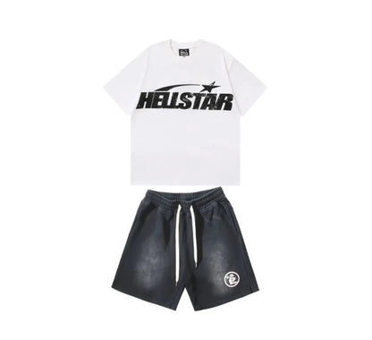 Hell star Tee Shirt Black White+Hellstar Shorts (Full Set)