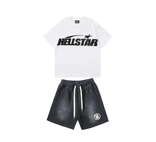 Hell star Tee Shirt Black White+Hellstar Shorts (Full Set)
