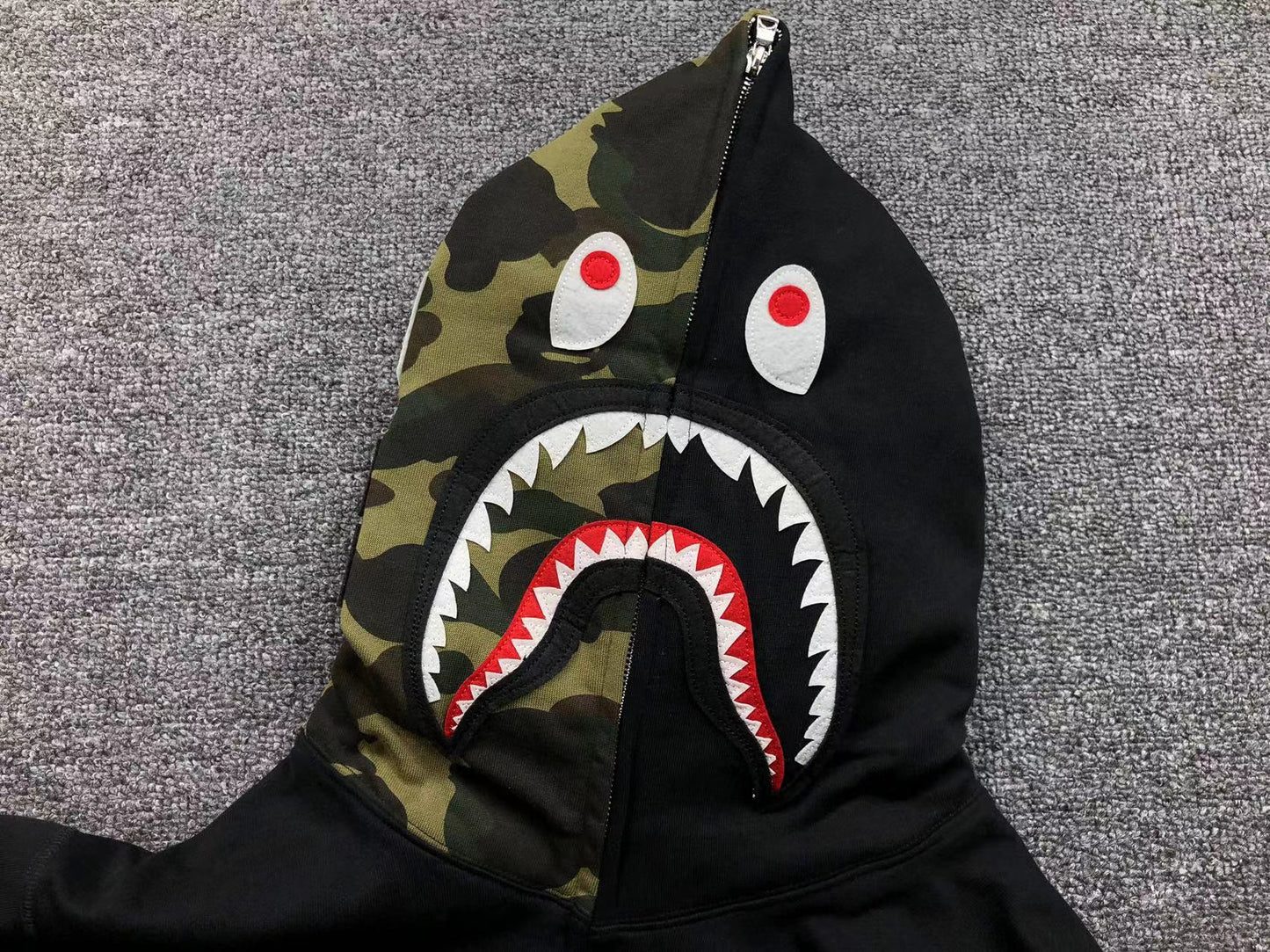 Shark Face Full-Zip Hoodie – Black