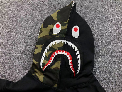 Shark Face Full-Zip Hoodie – Black