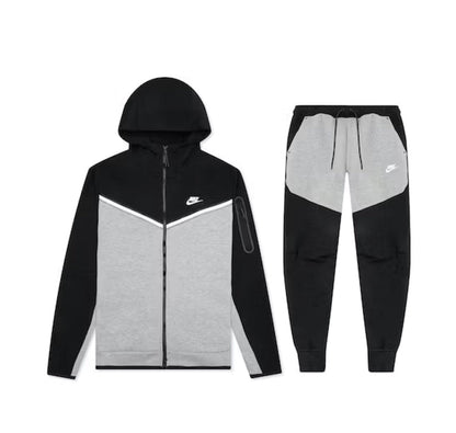 NIKE TECH FLEECE FULL ZIP HOODIE & JOGGERS SET BLACK & GREY