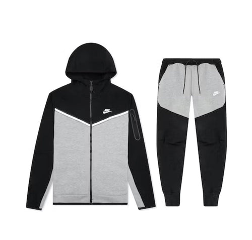 NIKE TECH FLEECE FULL ZIP HOODIE & JOGGERS SET BLACK & GREY