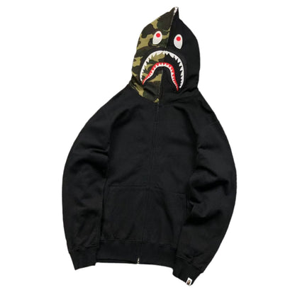 Shark Face Full-Zip Hoodie – Black