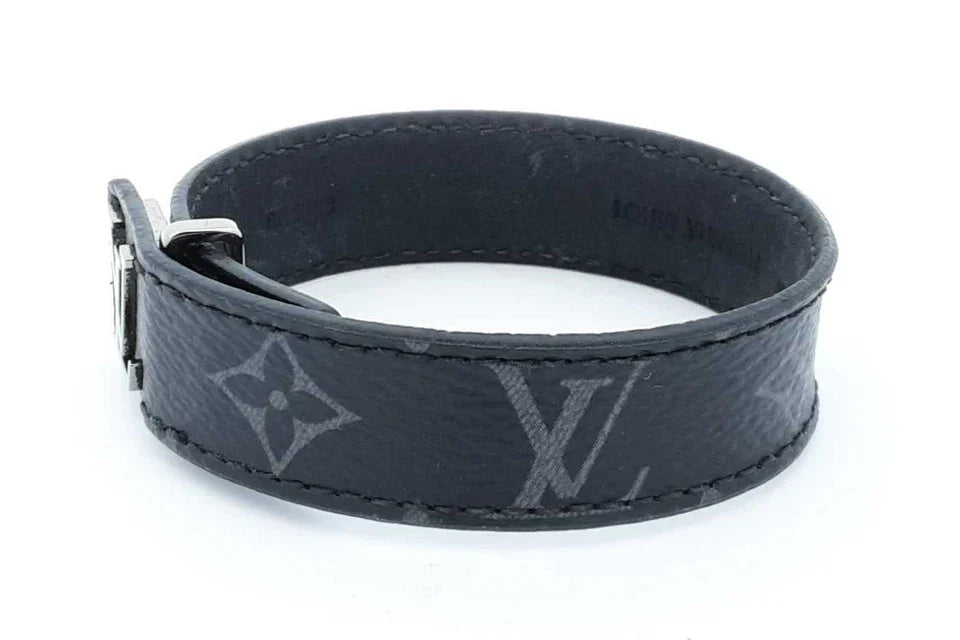 Louis Vuitton Monogram Eclipse Lv Slim Canvas Bracelet Size 19