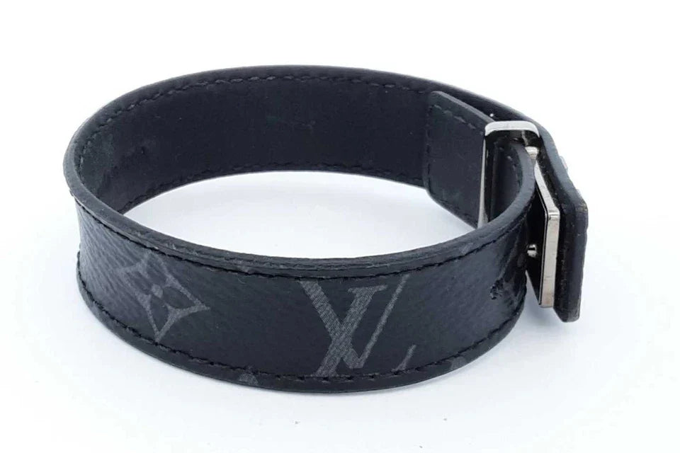 Louis Vuitton Monogram Eclipse Lv Slim Canvas Bracelet Size 19