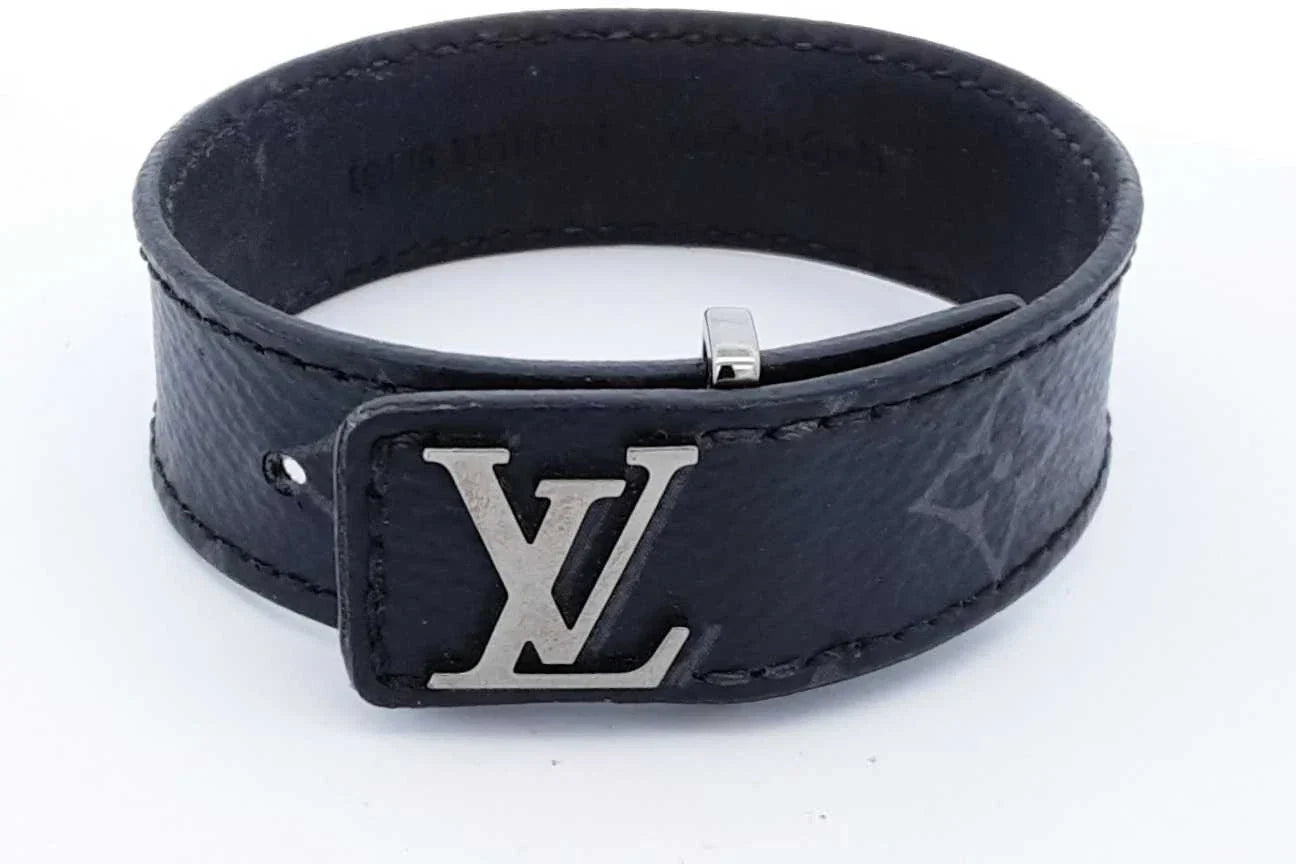 Louis Vuitton Monogram Eclipse Lv Slim Canvas Bracelet Size 19