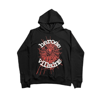 SP5DER x METRO BOOMIN HEROES AND VILLAINS HOODIE BLACK